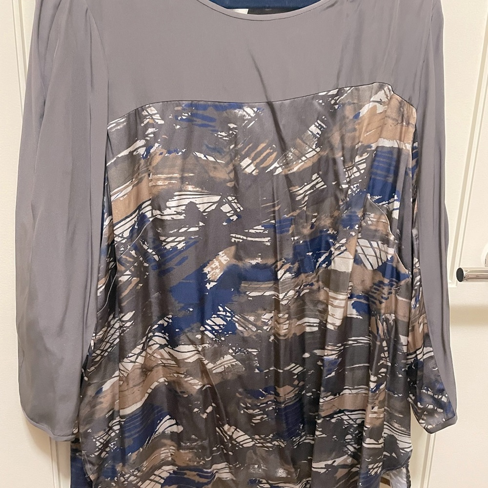 Lagayette148 3X 100% Taupe Silk w/mixed pattern well made , ballon sleeve $890